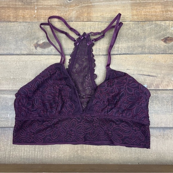 aerie Other - Aerie Lined Lace Racerback Bralette in Aubergine Sz S
